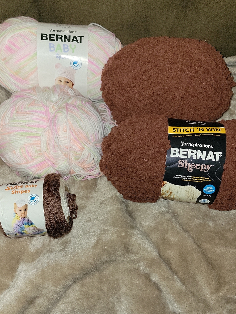 Bernat Baby & Bernat Sheepy Yarn Bundle - Pastel Multicolor & Brown